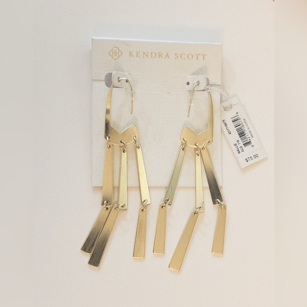 NWT Kendra Scott Mallie Architectural Statement Earrings Yellow Gold Plate - Picture 5 of 9